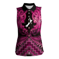 Personalised Aotearoa Matariki Women Sleeveless Polo Shirt Pink Fern Maori Poutama LT01 Female Pink - Polynesian Pride