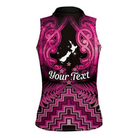 Personalised Aotearoa Matariki Women Sleeveless Polo Shirt Pink Fern Maori Poutama LT01 - Polynesian Pride