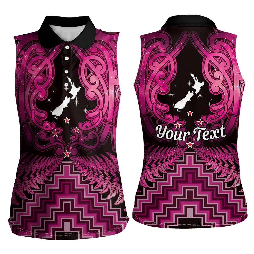 Personalised Aotearoa Matariki Women Sleeveless Polo Shirt Pink Fern Maori Poutama LT01 - Polynesian Pride
