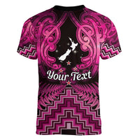 Personalised Aotearoa Matariki Women V-Neck T-Shirt Pink Fern Maori Poutama LT01 - Polynesian Pride