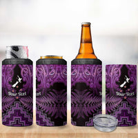 Personalised Aotearoa Matariki 4 in 1 Can Cooler Tumbler Purple Fern Maori Poutama LT01 - Polynesian Pride