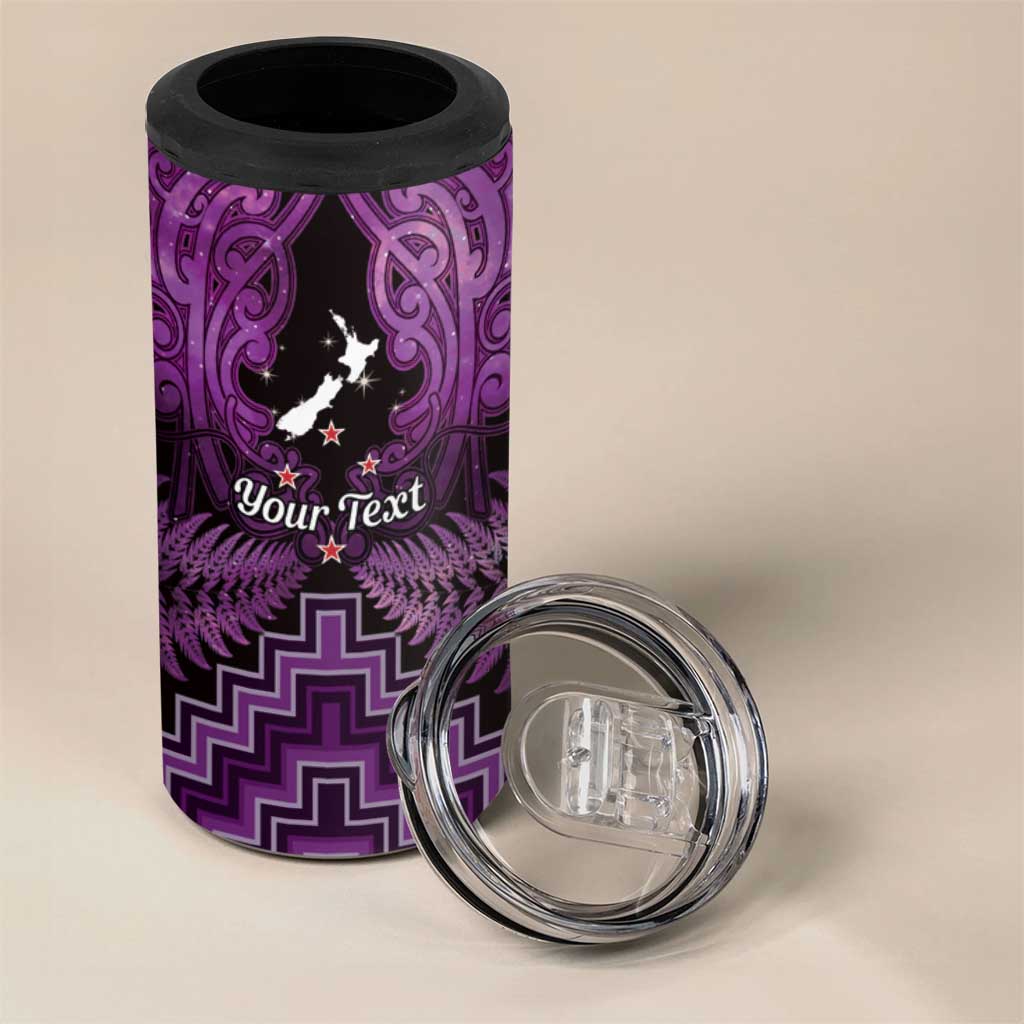 Personalised Aotearoa Matariki 4 in 1 Can Cooler Tumbler Purple Fern Maori Poutama LT01 - Polynesian Pride
