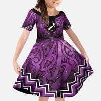 Personalised Aotearoa Matariki Family Matching Long Sleeve Bodycon Dress and Hawaiian Shirt Purple Fern Maori Poutama LT01 Daughter's Dress Purple - Polynesian Pride