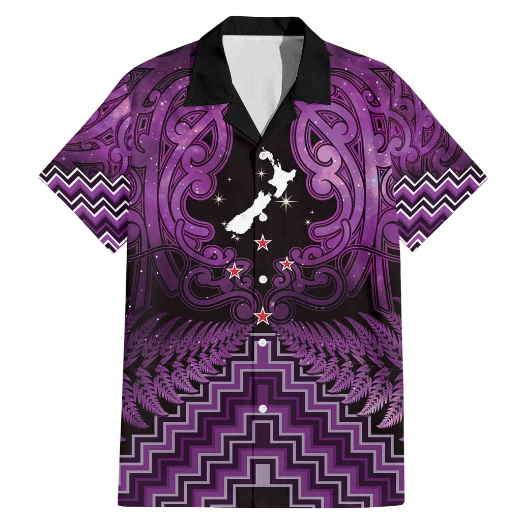 Personalised Aotearoa Matariki Family Matching Mermaid Dress and Hawaiian Shirt Purple Fern Maori Poutama LT01 Dad's Shirt - Short Sleeve Purple - Polynesian Pride