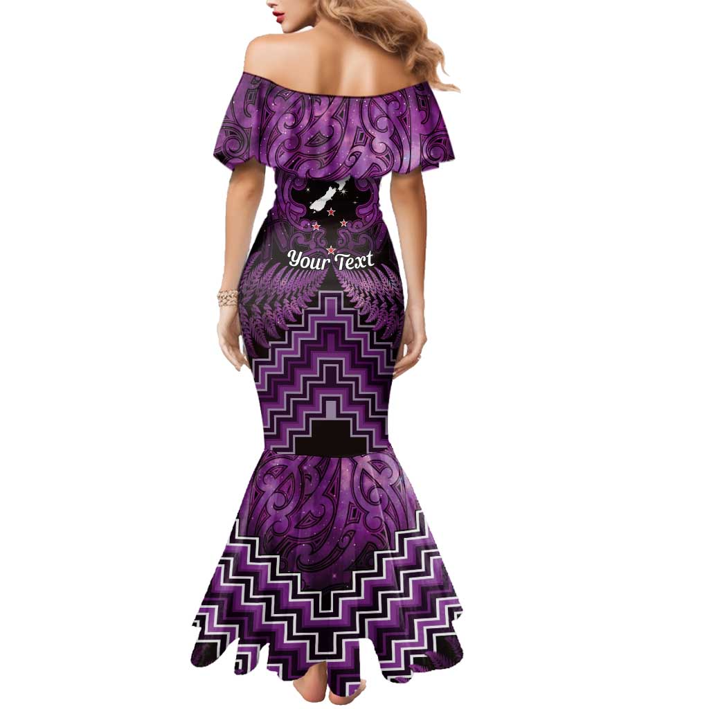 Personalised Aotearoa Matariki Family Matching Mermaid Dress and Hawaiian Shirt Purple Fern Maori Poutama LT01 - Polynesian Pride