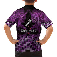 Personalised Aotearoa Matariki Family Matching Off Shoulder Maxi Dress and Hawaiian Shirt Purple Fern Maori Poutama LT01 - Polynesian Pride