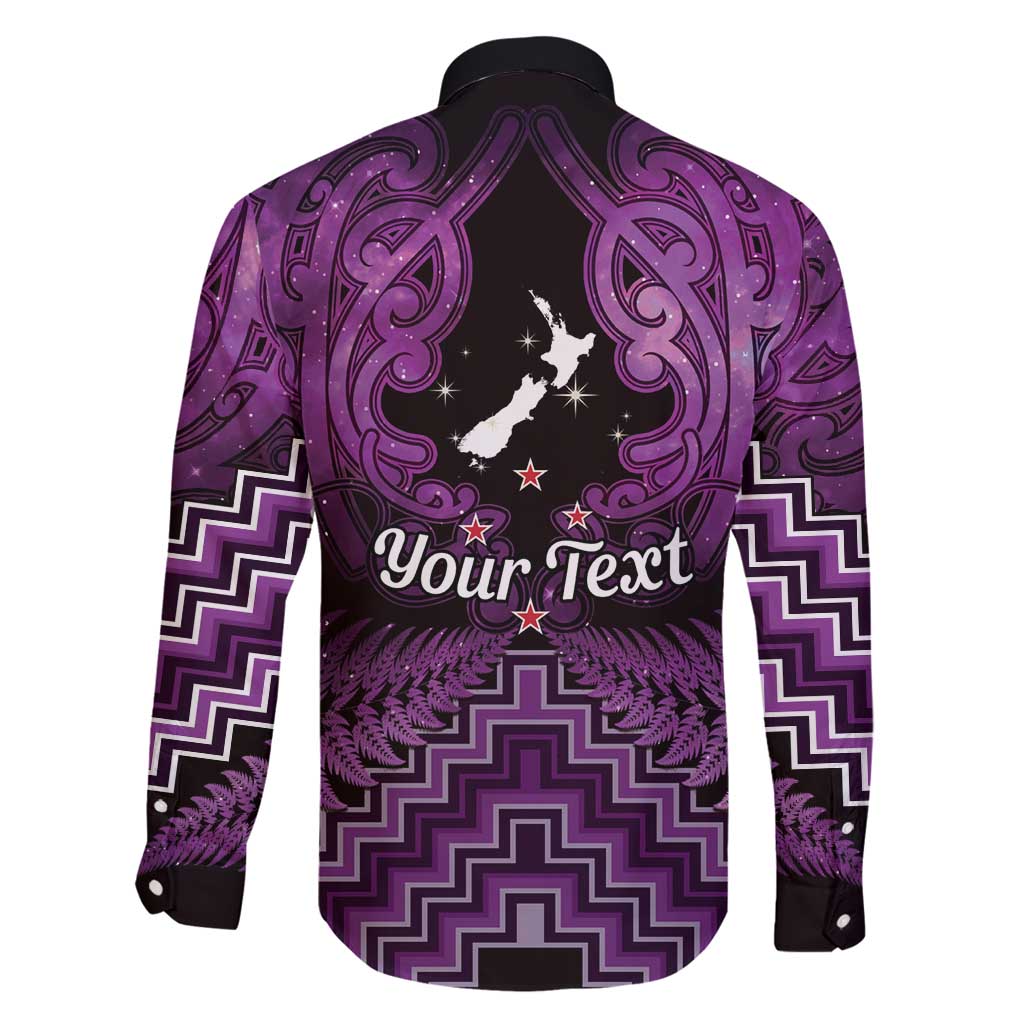 Personalised Aotearoa Matariki Family Matching Off Shoulder Maxi Dress and Hawaiian Shirt Purple Fern Maori Poutama LT01 - Polynesian Pride