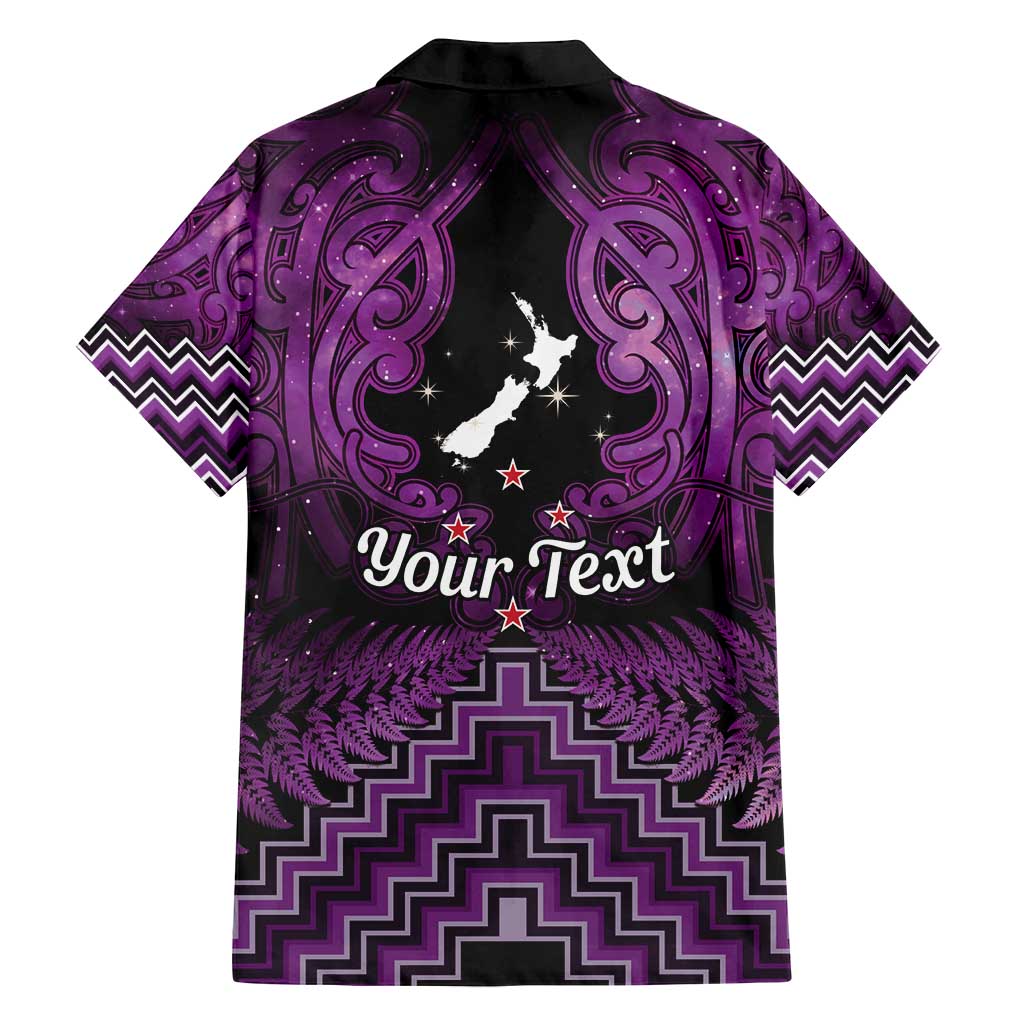 Personalised Aotearoa Matariki Family Matching Off Shoulder Short Dress and Hawaiian Shirt Purple Fern Maori Poutama LT01 - Polynesian Pride