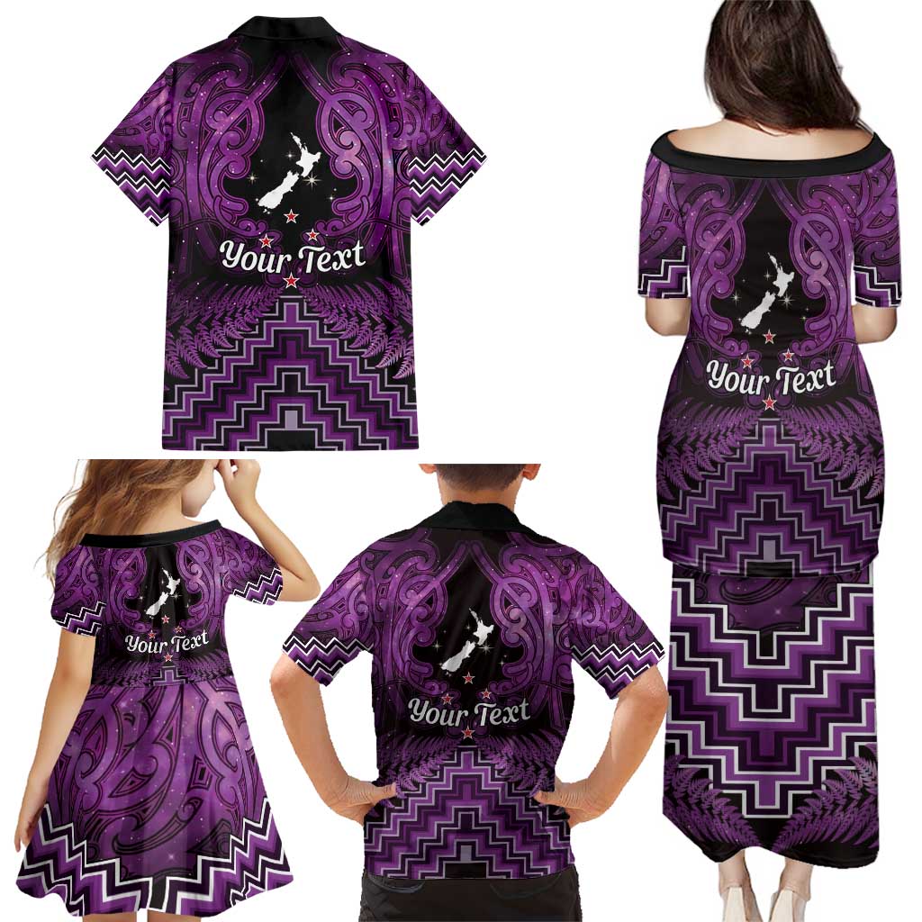 Personalised Aotearoa Matariki Family Matching Puletasi and Hawaiian Shirt Purple Fern Maori Poutama LT01 - Polynesian Pride