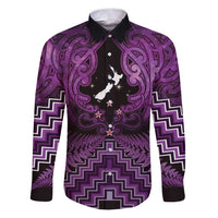 Personalised Aotearoa Matariki Family Matching Puletasi and Hawaiian Shirt Purple Fern Maori Poutama LT01 Dad's Shirt - Long Sleeve Purple - Polynesian Pride