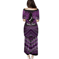 Personalised Aotearoa Matariki Family Matching Puletasi and Hawaiian Shirt Purple Fern Maori Poutama LT01 - Polynesian Pride