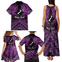 Personalised Aotearoa Matariki Family Matching Tank Maxi Dress and Hawaiian Shirt Purple Fern Maori Poutama LT01 - Polynesian Pride