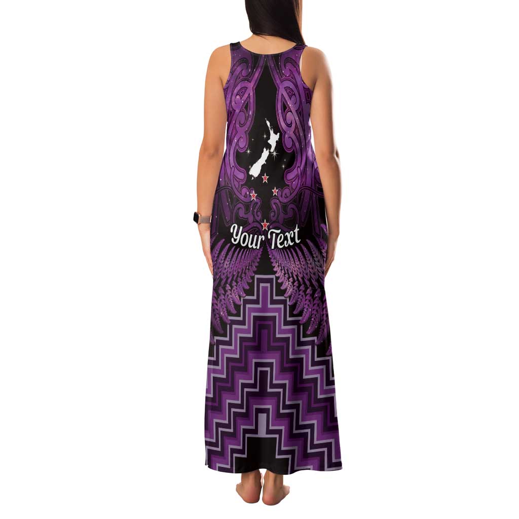Personalised Aotearoa Matariki Family Matching Tank Maxi Dress and Hawaiian Shirt Purple Fern Maori Poutama LT01 - Polynesian Pride