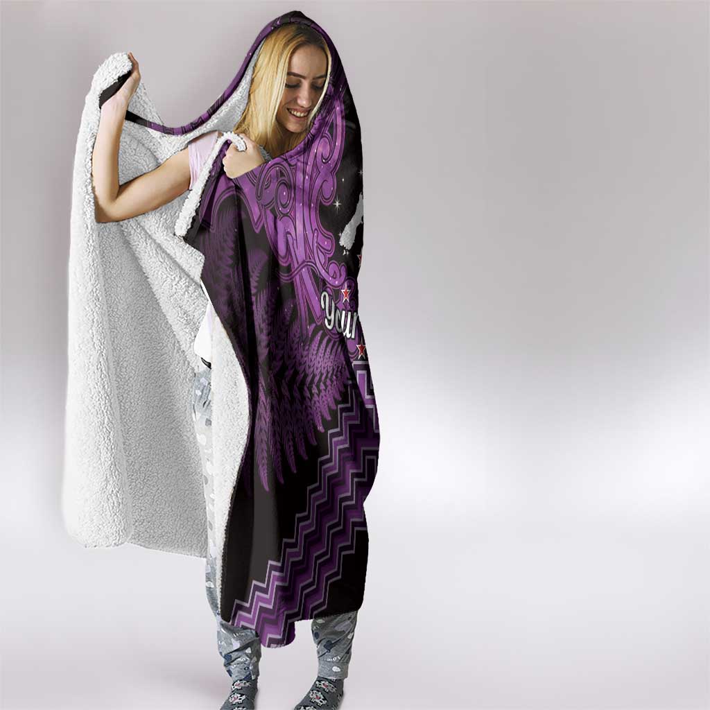 Personalised Aotearoa Matariki Hooded Blanket Purple Fern Maori Poutama