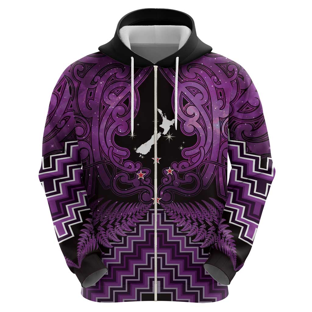 Personalised Aotearoa Matariki Hoodie Purple Fern Maori Poutama