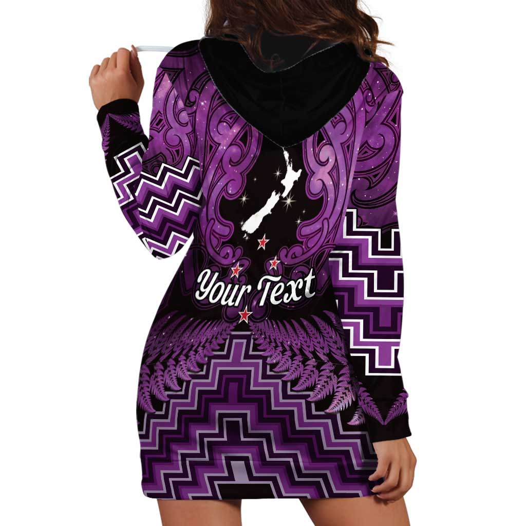 Personalised Aotearoa Matariki Hoodie Dress Purple Fern Maori Poutama LT01 - Polynesian Pride