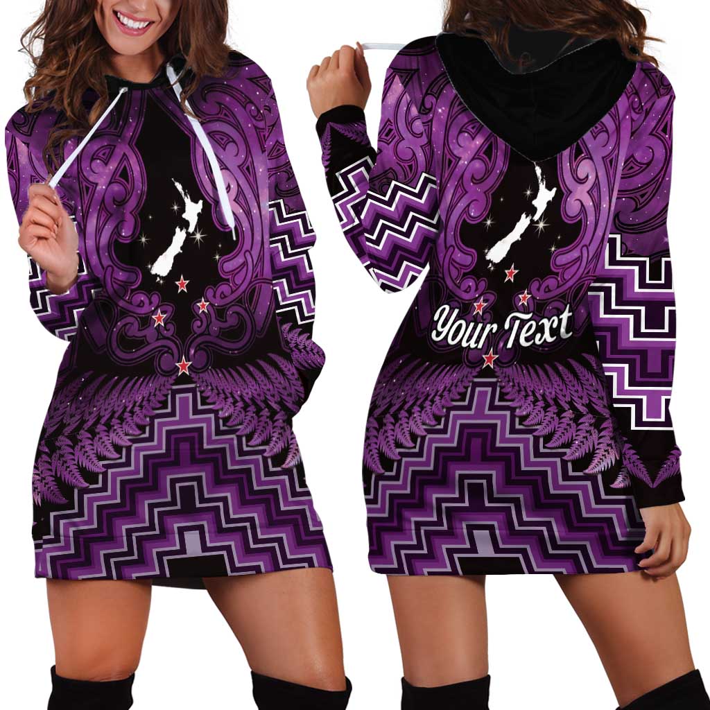 Personalised Aotearoa Matariki Hoodie Dress Purple Fern Maori Poutama LT01 - Polynesian Pride