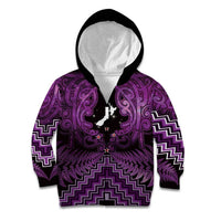 Personalised Aotearoa Matariki Kid Hoodie Purple Fern Maori Poutama LT01 Zip Hoodie Purple - Polynesian Pride