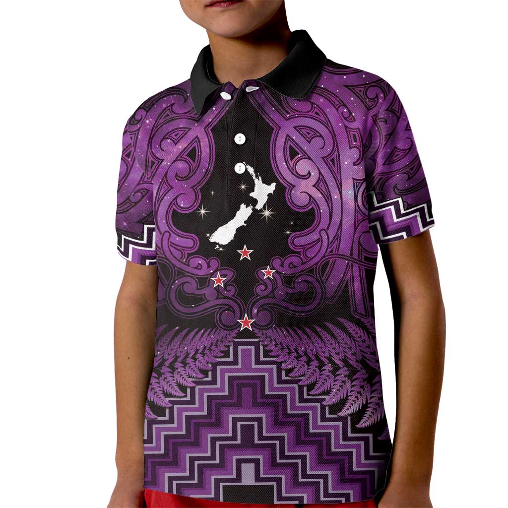 Personalised Aotearoa Matariki Kid Polo Shirt Purple Fern Maori Poutama LT01 Kid Purple - Polynesian Pride