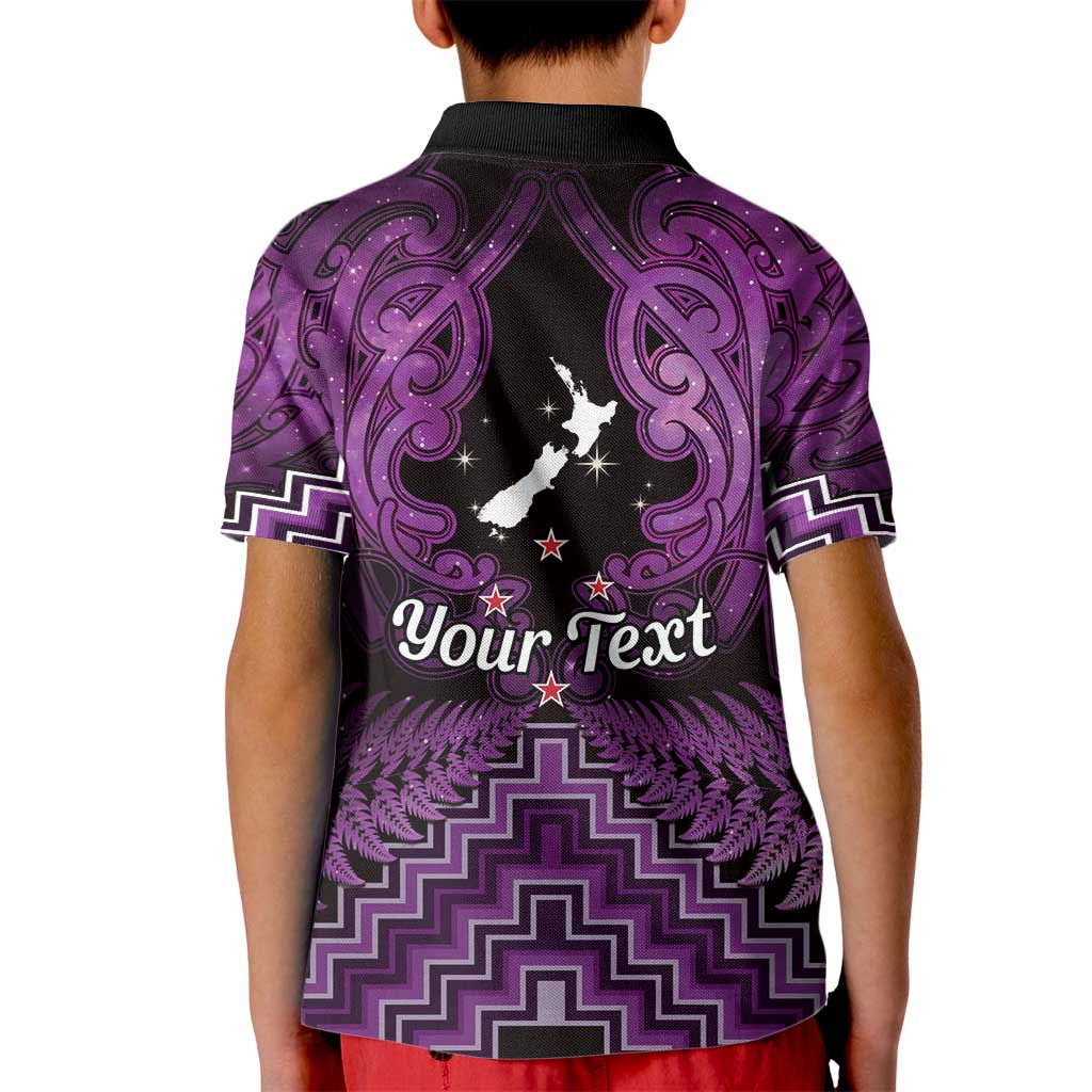 Personalised Aotearoa Matariki Kid Polo Shirt Purple Fern Maori Poutama LT01 - Polynesian Pride