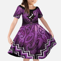Personalised Aotearoa Matariki Kid Short Sleeve Dress Purple Fern Maori Poutama LT01 KID Purple - Polynesian Pride
