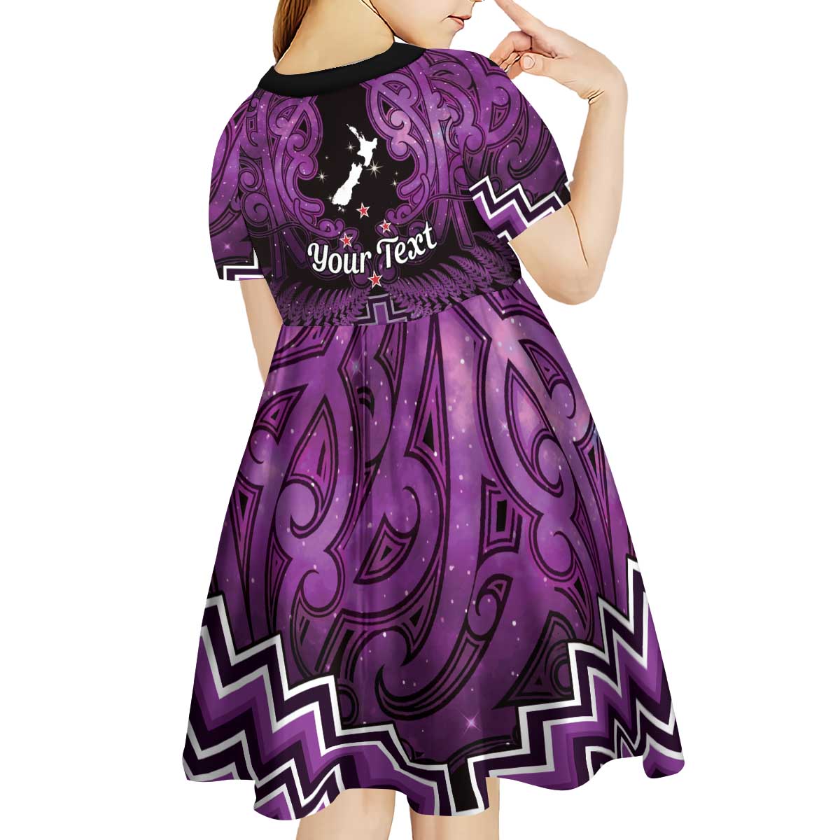 Personalised Aotearoa Matariki Kid Short Sleeve Dress Purple Fern Maori Poutama LT01 - Polynesian Pride
