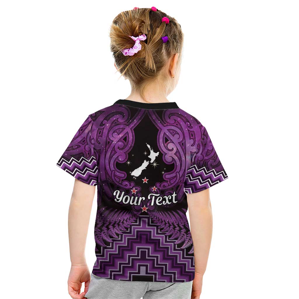 Personalised Aotearoa Matariki Kid T Shirt Purple Fern Maori Poutama