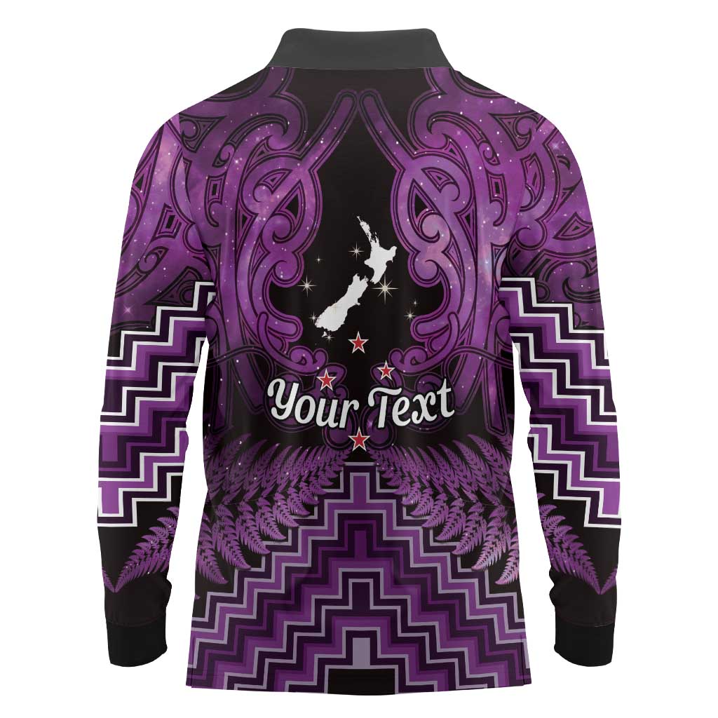 Personalised Aotearoa Matariki Long Sleeve Polo Shirt Purple Fern Maori Poutama LT01 - Polynesian Pride