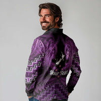 Personalised Aotearoa Matariki Long Sleeve Polo Shirt Purple Fern Maori Poutama LT01 - Polynesian Pride