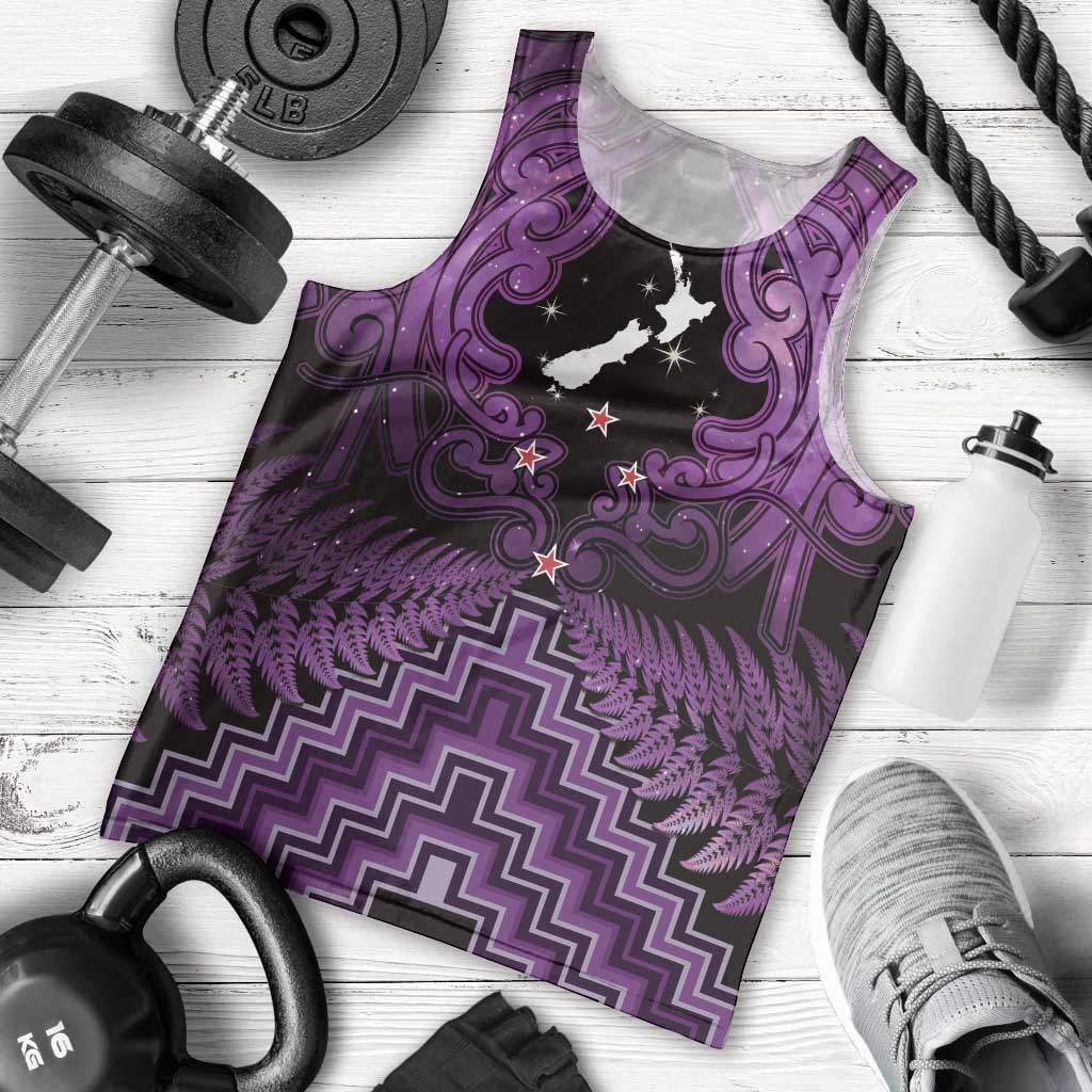 Personalised Aotearoa Matariki Men Tank Top Purple Fern Maori Poutama