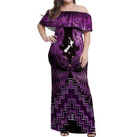 Personalised Aotearoa Matariki Off Shoulder Maxi Dress Purple Fern Maori Poutama LT01 Women Purple - Polynesian Pride