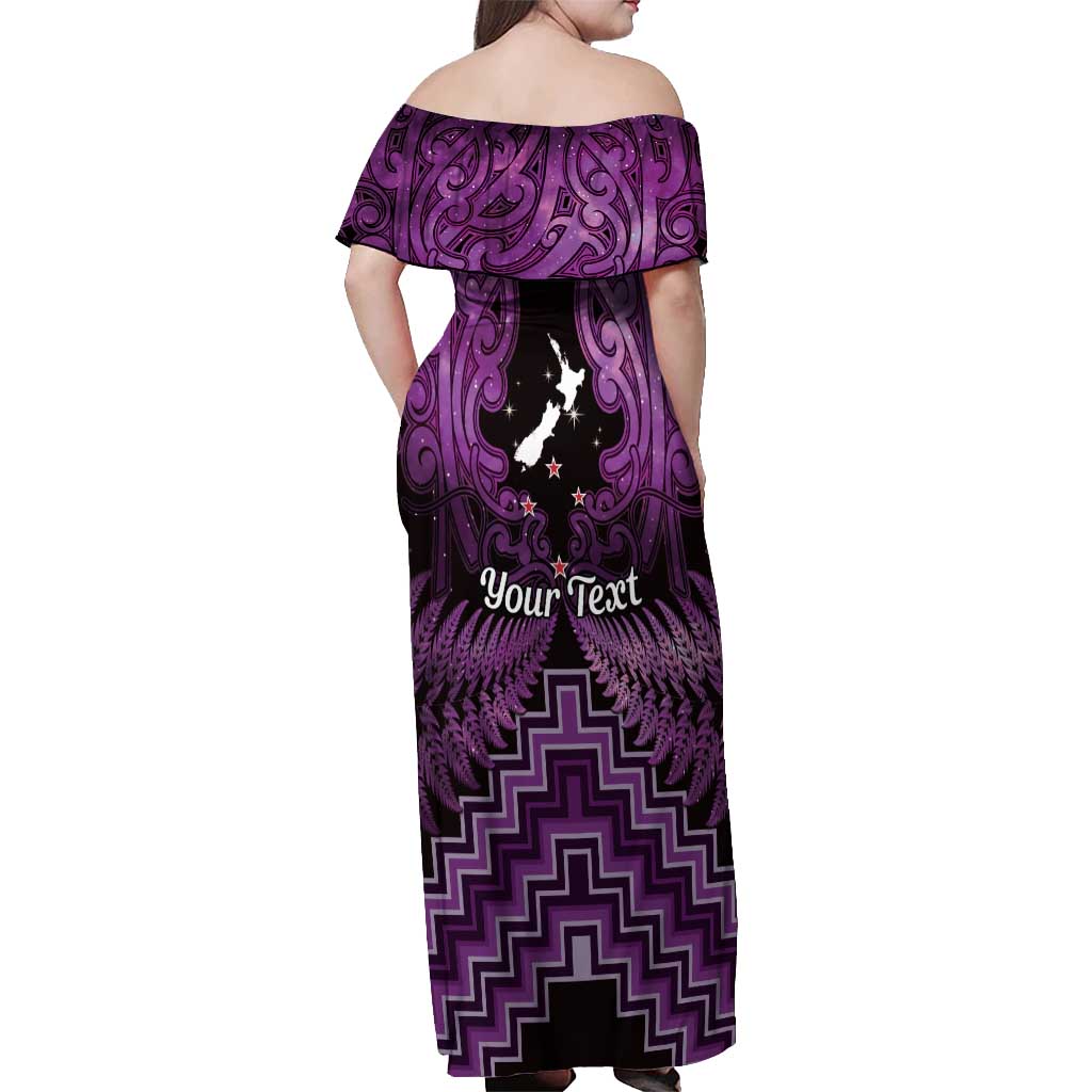 Personalised Aotearoa Matariki Off Shoulder Maxi Dress Purple Fern Maori Poutama LT01 - Polynesian Pride