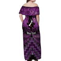 Personalised Aotearoa Matariki Off Shoulder Maxi Dress Purple Fern Maori Poutama LT01 - Polynesian Pride
