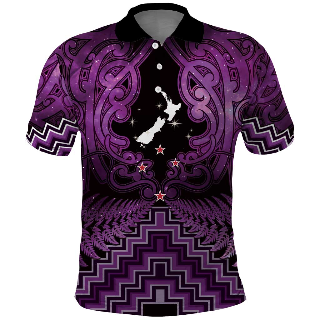 Personalised Aotearoa Matariki Polo Shirt Purple Fern Maori Poutama