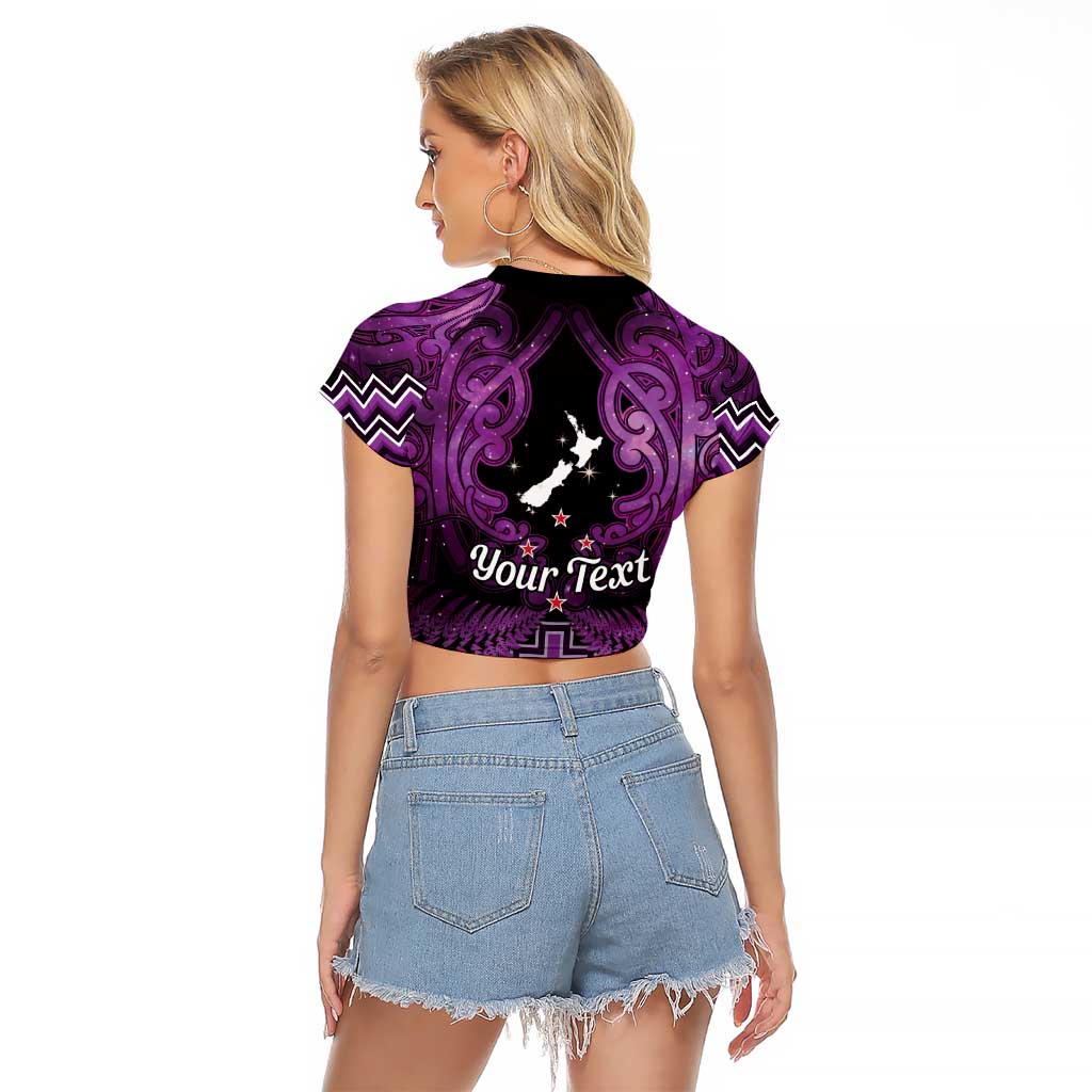 Personalised Aotearoa Matariki Raglan Cropped T Shirt Purple Fern Maori Poutama LT01 - Polynesian Pride