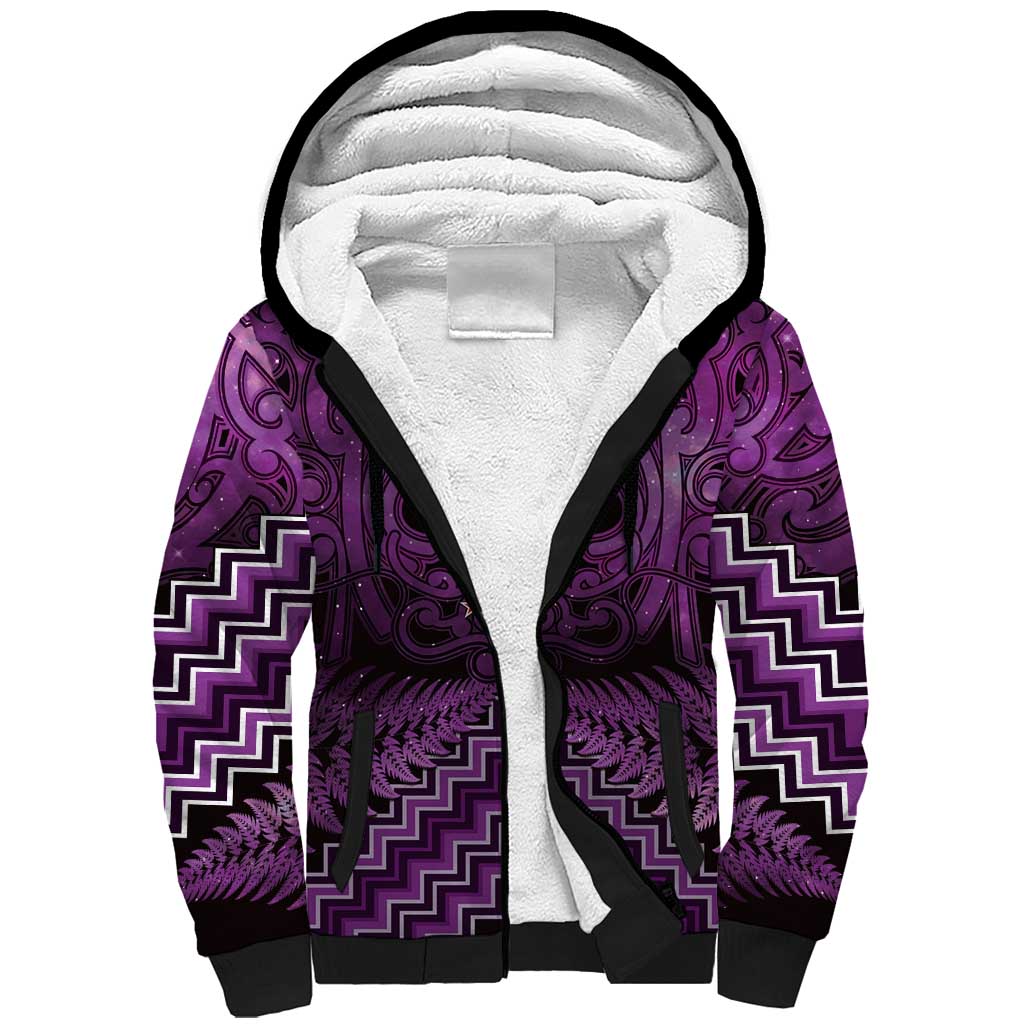 Personalised Aotearoa Matariki Sherpa Hoodie Purple Fern Maori Poutama LT01 Unisex Purple - Polynesian Pride