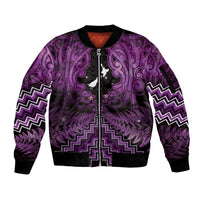 Personalised Aotearoa Matariki Sleeve Zip Bomber Jacket Purple Fern Maori Poutama LT01 Unisex Purple - Polynesian Pride