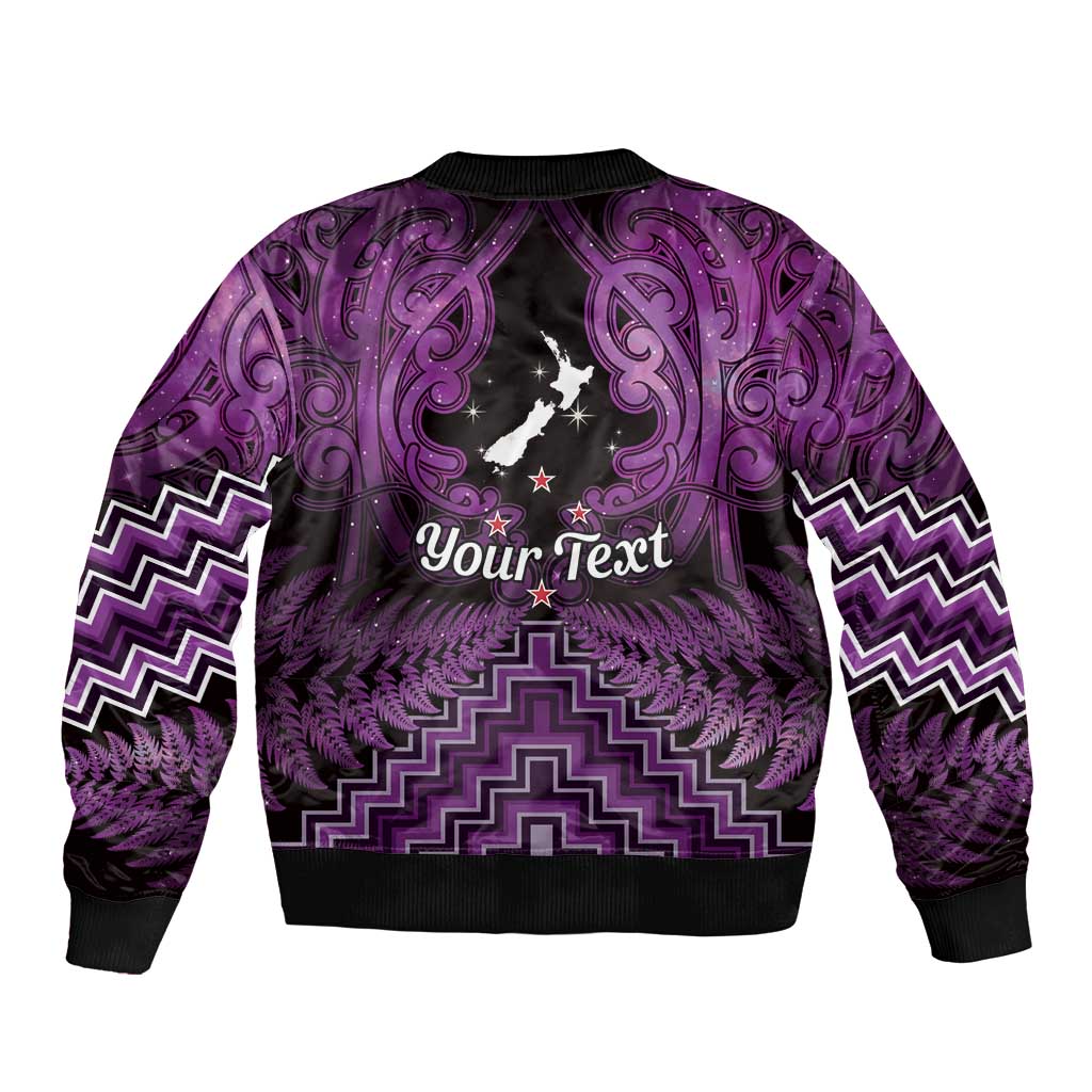 Personalised Aotearoa Matariki Sleeve Zip Bomber Jacket Purple Fern Maori Poutama LT01 - Polynesian Pride