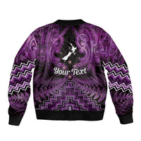 Personalised Aotearoa Matariki Sleeve Zip Bomber Jacket Purple Fern Maori Poutama LT01 - Polynesian Pride