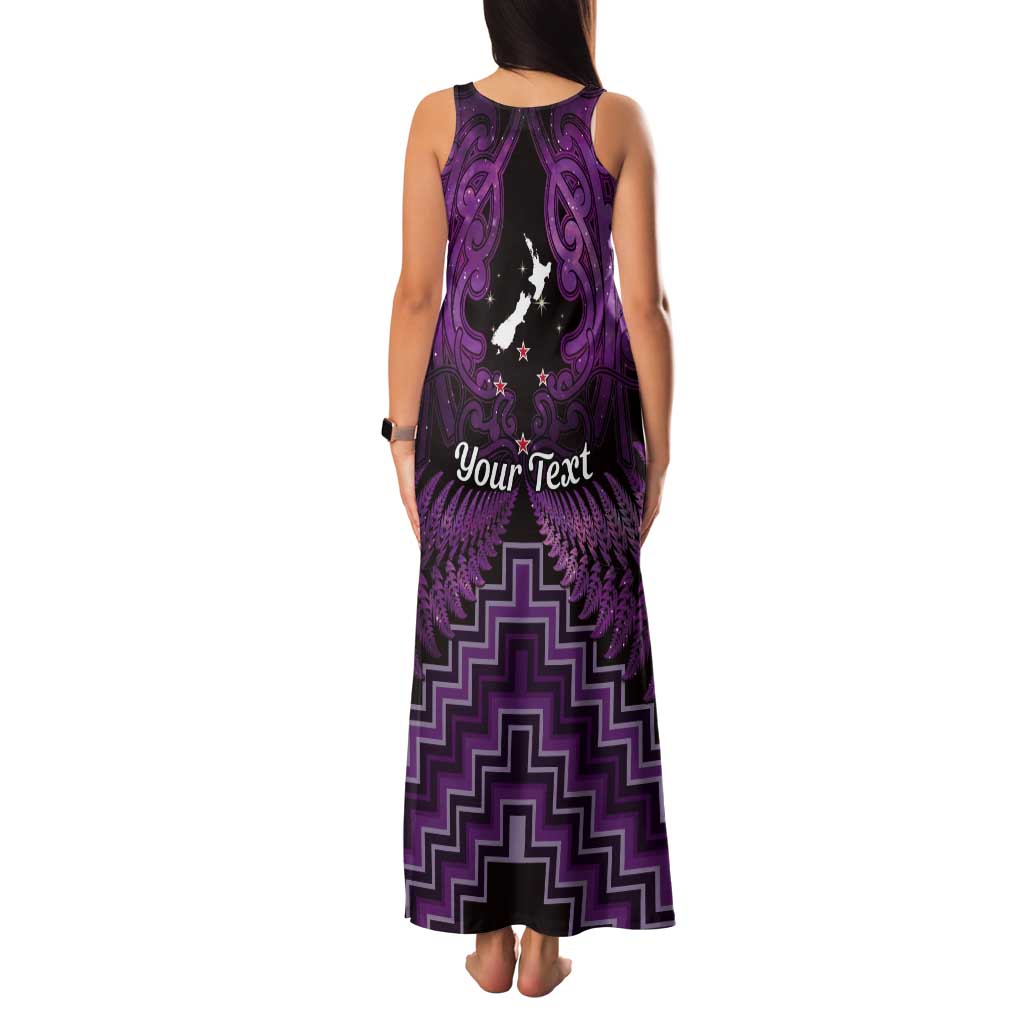 Personalised Aotearoa Matariki Tank Maxi Dress Purple Fern Maori Poutama LT01 - Polynesian Pride