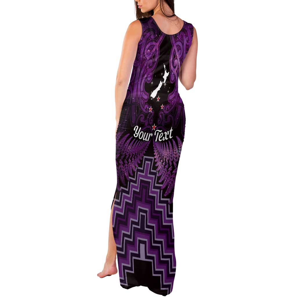 Personalised Aotearoa Matariki Tank Maxi Dress Purple Fern Maori Poutama LT01 - Polynesian Pride