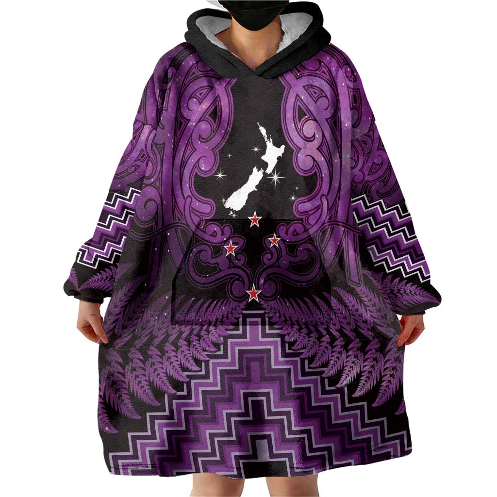 Personalised Aotearoa Matariki Wearable Blanket Hoodie Purple Fern Maori Poutama LT01 - Polynesian Pride