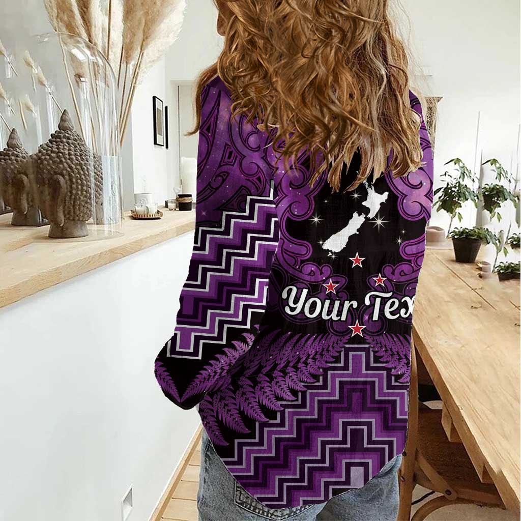Personalised Aotearoa Matariki Women Casual Shirt Purple Fern Maori Poutama LT01 - Polynesian Pride