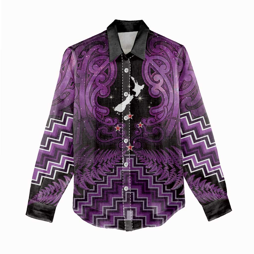 Personalised Aotearoa Matariki Women Casual Shirt Purple Fern Maori Poutama LT01 - Polynesian Pride