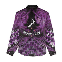 Personalised Aotearoa Matariki Women Casual Shirt Purple Fern Maori Poutama LT01 - Polynesian Pride