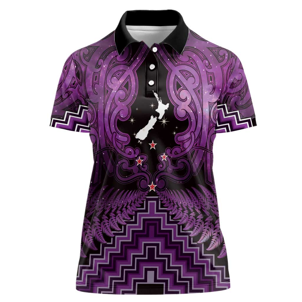 Personalised Aotearoa Matariki Women Polo Shirt Purple Fern Maori Poutama LT01 Female Purple - Polynesian Pride