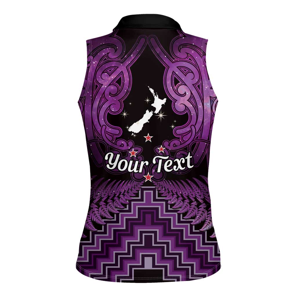 Personalised Aotearoa Matariki Women Sleeveless Polo Shirt Purple Fern Maori Poutama LT01 - Polynesian Pride