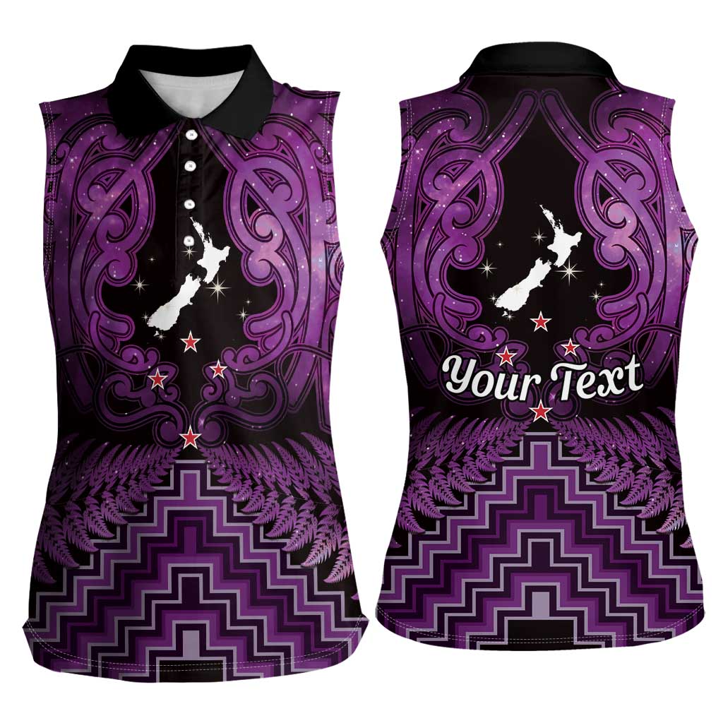 Personalised Aotearoa Matariki Women Sleeveless Polo Shirt Purple Fern Maori Poutama LT01 - Polynesian Pride
