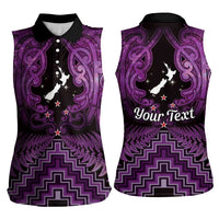 Personalised Aotearoa Matariki Women Sleeveless Polo Shirt Purple Fern Maori Poutama LT01 - Polynesian Pride