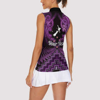 Personalised Aotearoa Matariki Women Sleeveless Polo Shirt Purple Fern Maori Poutama LT01 - Polynesian Pride